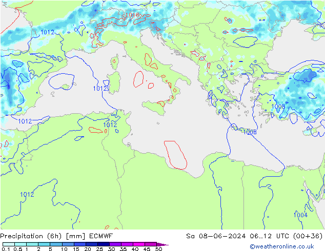 Z500/Yağmur (+YB)/Z850 ECMWF Cts 08.06.2024 12 UTC