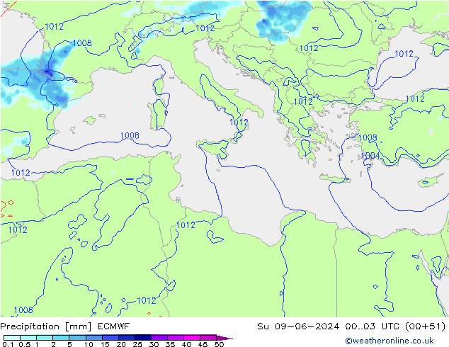 Precipitazione ECMWF dom 09.06.2024 03 UTC