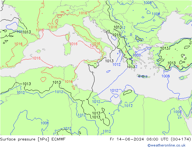 Luchtdruk (Grond) ECMWF vr 14.06.2024 06 UTC