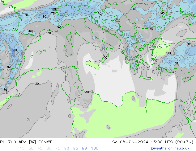 RH 700 hPa ECMWF Sa 08.06.2024 15 UTC