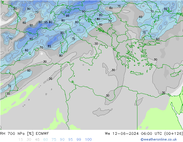 RH 700 hPa ECMWF We 12.06.2024 06 UTC