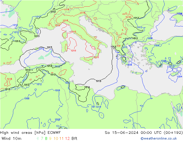 High wind areas ECMWF sam 15.06.2024 00 UTC