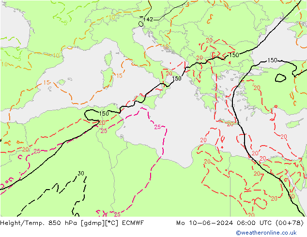 Z500/Rain (+SLP)/Z850 ECMWF пн 10.06.2024 06 UTC