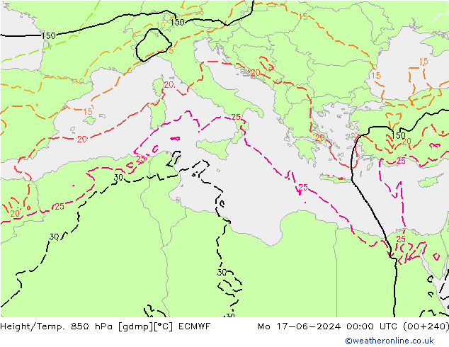 Height/Temp. 850 hPa ECMWF Mo 17.06.2024 00 UTC