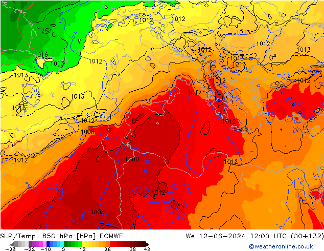 SLP/Temp. 850 hPa ECMWF mer 12.06.2024 12 UTC