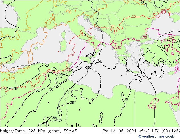 Height/Temp. 925 hPa ECMWF We 12.06.2024 06 UTC