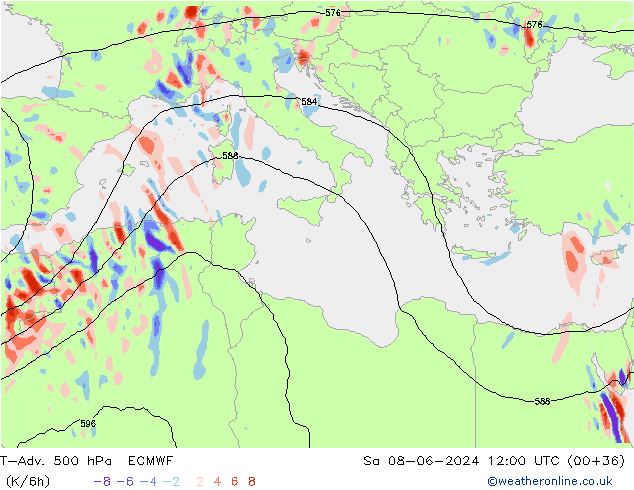 T-Adv. 500 hPa ECMWF Sa 08.06.2024 12 UTC
