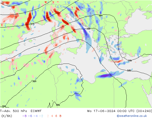 T-Adv. 500 hPa ECMWF Mo 17.06.2024 00 UTC