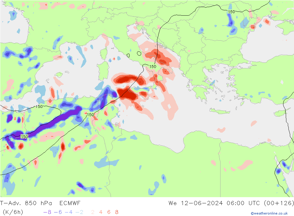 T-Adv. 850 hPa ECMWF Çar 12.06.2024 06 UTC