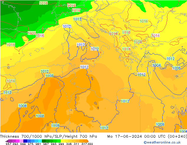 Thck 700-1000 hPa ECMWF Mo 17.06.2024 00 UTC
