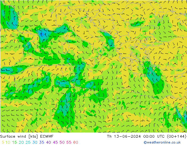 Wind 10 m ECMWF do 13.06.2024 00 UTC