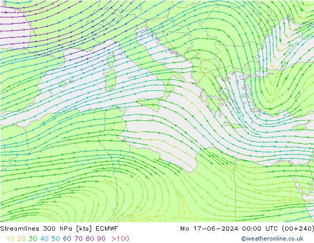 Streamlines 300 hPa ECMWF Mo 17.06.2024 00 UTC