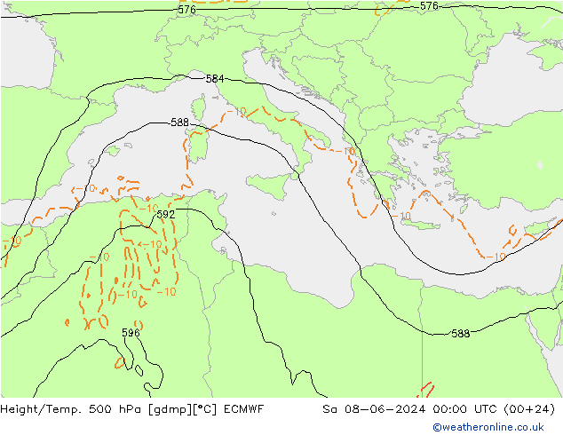 Z500/Yağmur (+YB)/Z850 ECMWF Cts 08.06.2024 00 UTC