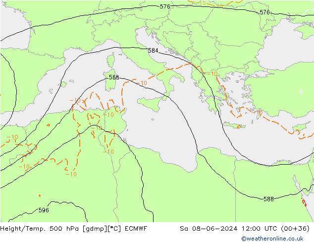 Z500/Yağmur (+YB)/Z850 ECMWF Cts 08.06.2024 12 UTC