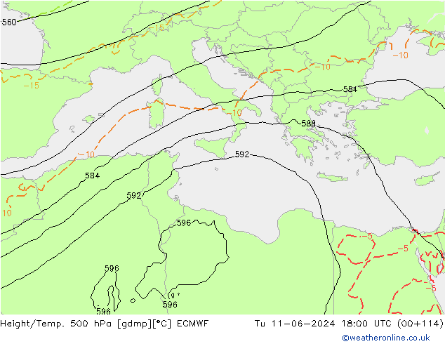 Z500/Rain (+SLP)/Z850 ECMWF Tu 11.06.2024 18 UTC