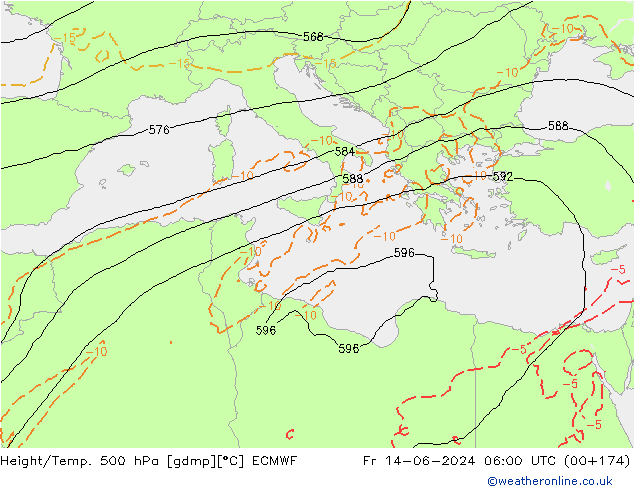 Z500/Yağmur (+YB)/Z850 ECMWF Cu 14.06.2024 06 UTC