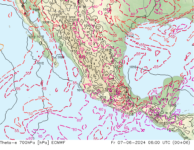 Theta-e 700hPa ECMWF Pá 07.06.2024 06 UTC