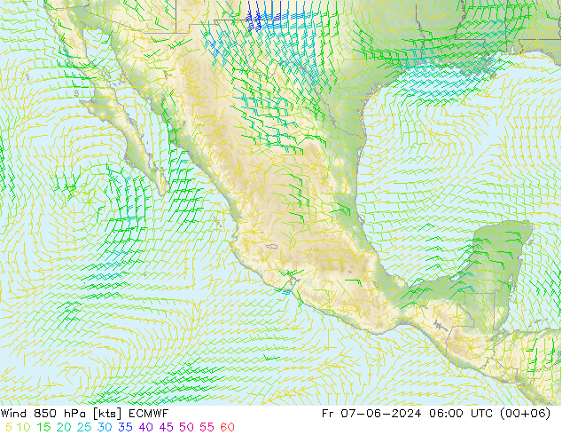 wiatr 850 hPa ECMWF pt. 07.06.2024 06 UTC