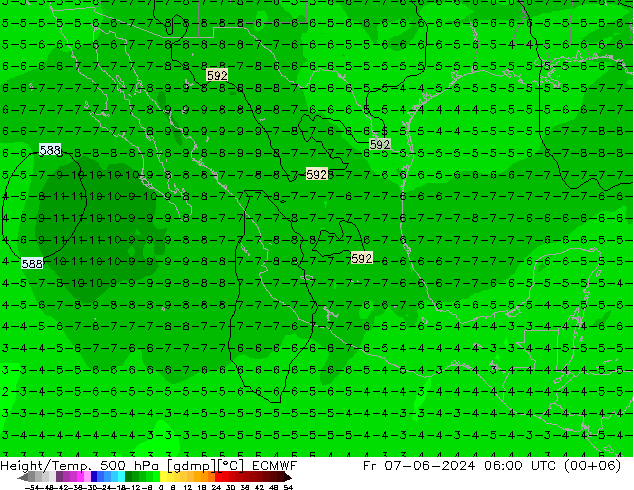 Z500/Rain (+SLP)/Z850 ECMWF ven 07.06.2024 06 UTC