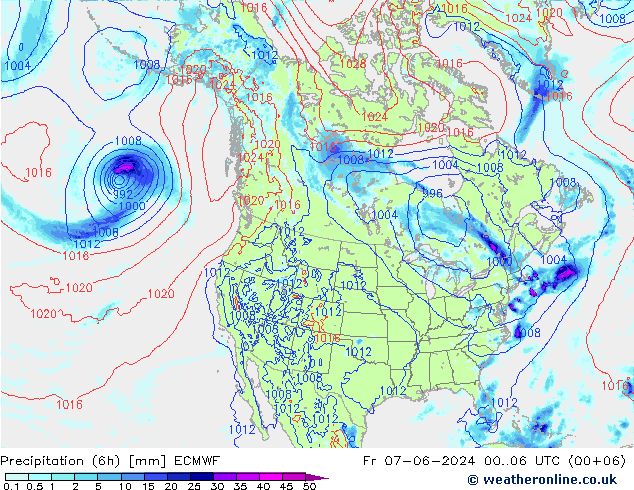 Z500/Rain (+SLP)/Z850 ECMWF ven 07.06.2024 06 UTC