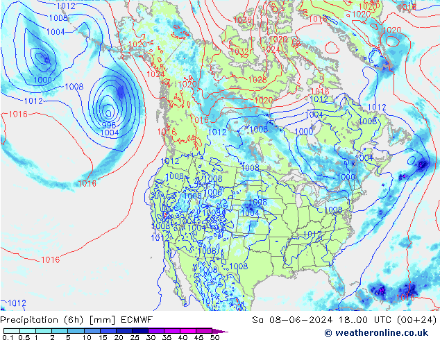 Z500/Rain (+SLP)/Z850 ECMWF сб 08.06.2024 00 UTC