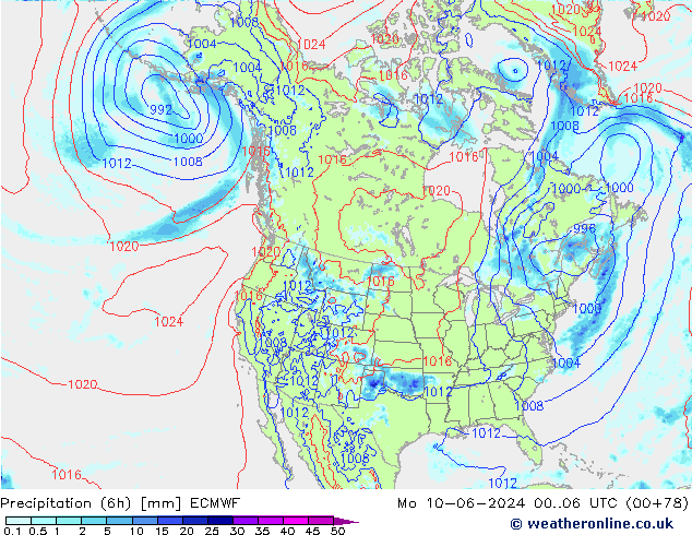 Z500/Rain (+SLP)/Z850 ECMWF Po 10.06.2024 06 UTC