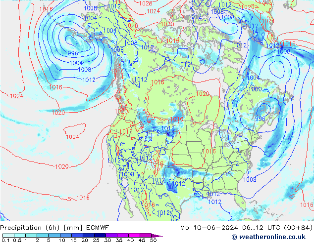 Z500/Rain (+SLP)/Z850 ECMWF lun 10.06.2024 12 UTC