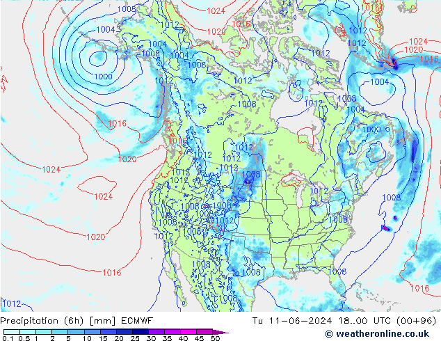 Z500/Yağmur (+YB)/Z850 ECMWF Sa 11.06.2024 00 UTC