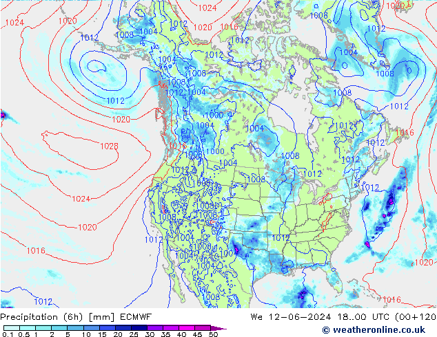 Precipitation (6h) ECMWF We 12.06.2024 00 UTC