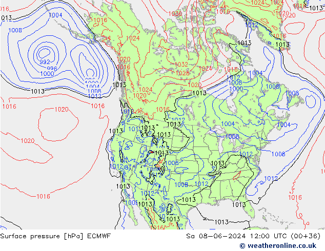 Surface pressure ECMWF Sa 08.06.2024 12 UTC