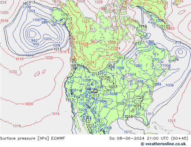 Presión superficial ECMWF sáb 08.06.2024 21 UTC