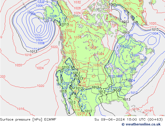 Luchtdruk (Grond) ECMWF zo 09.06.2024 15 UTC