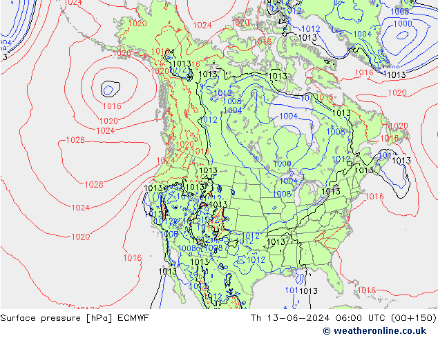 Luchtdruk (Grond) ECMWF do 13.06.2024 06 UTC