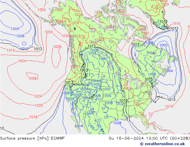 pression de l'air ECMWF dim 16.06.2024 12 UTC