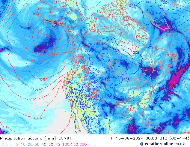 Precipitation accum. ECMWF Qui 13.06.2024 00 UTC