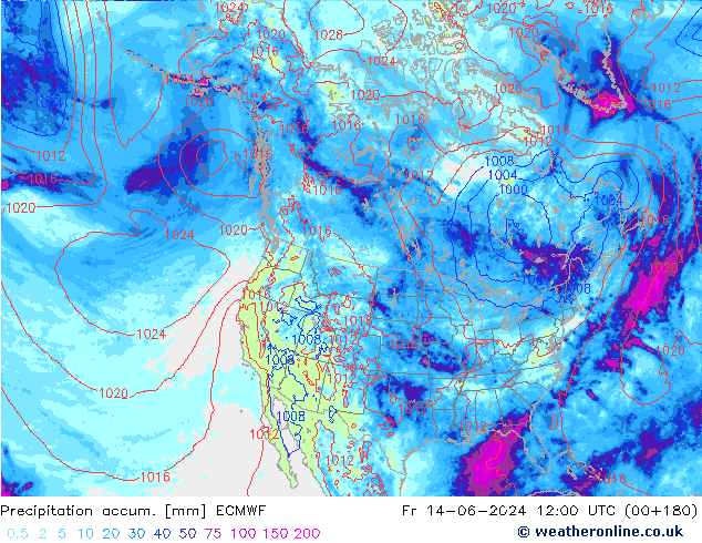 Precipitation accum. ECMWF пт 14.06.2024 12 UTC