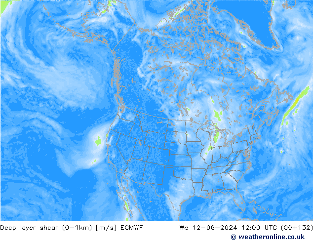 Deep layer shear (0-1km) ECMWF wo 12.06.2024 12 UTC