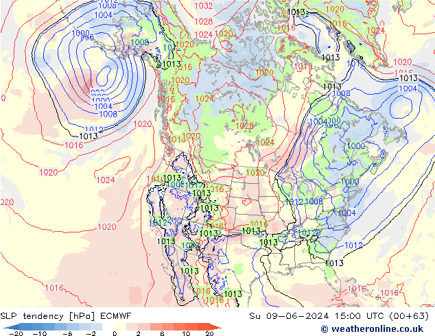 SLP tendency ECMWF Dom 09.06.2024 15 UTC