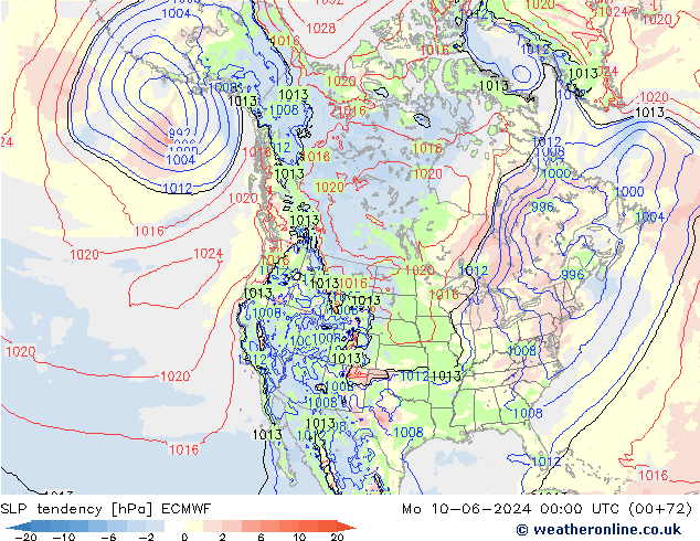 SLP tendency ECMWF Mo 10.06.2024 00 UTC