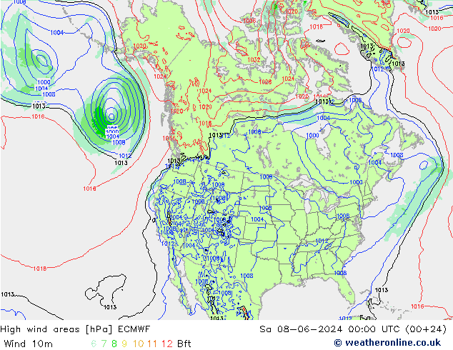 High wind areas ECMWF сб 08.06.2024 00 UTC