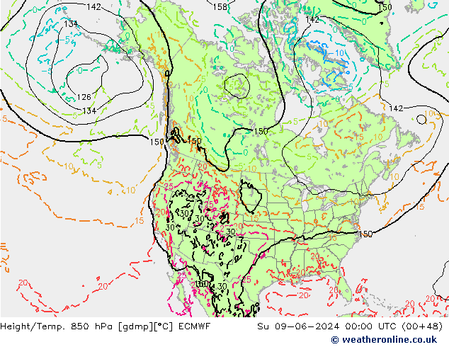 Height/Temp. 850 hPa ECMWF Dom 09.06.2024 00 UTC