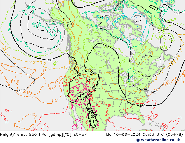 Z500/Rain (+SLP)/Z850 ECMWF Po 10.06.2024 06 UTC