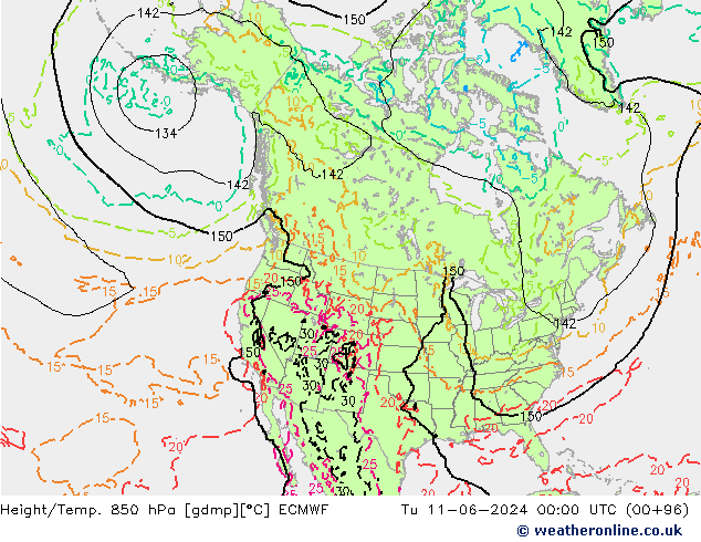 Z500/Yağmur (+YB)/Z850 ECMWF Sa 11.06.2024 00 UTC