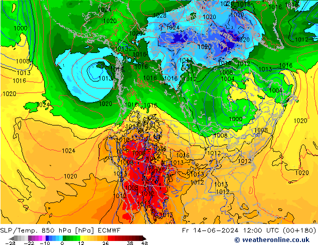 SLP/Temp. 850 hPa ECMWF ven 14.06.2024 12 UTC