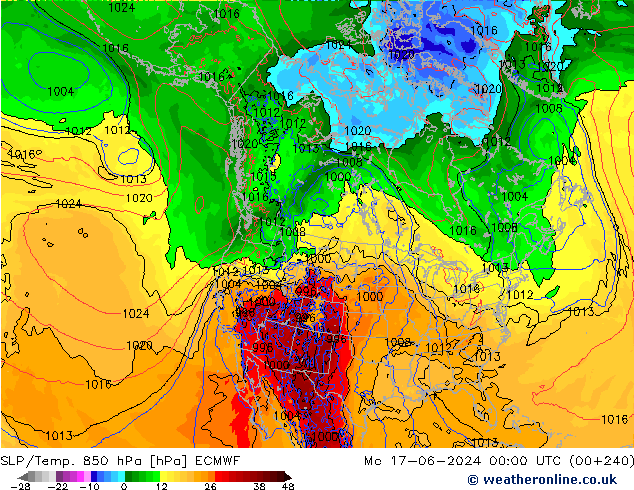 SLP/Temp. 850 hPa ECMWF Mo 17.06.2024 00 UTC