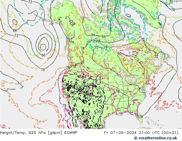 Yükseklik/Sıc. 925 hPa ECMWF Cu 07.06.2024 21 UTC