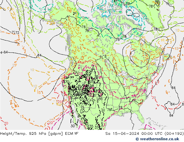 Height/Temp. 925 hPa ECMWF Sáb 15.06.2024 00 UTC