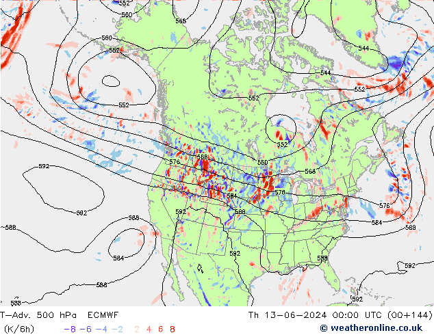 T-Adv. 500 hPa ECMWF Čt 13.06.2024 00 UTC