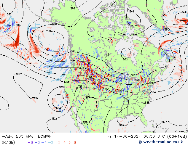 T-Adv. 500 hPa ECMWF Fr 14.06.2024 00 UTC