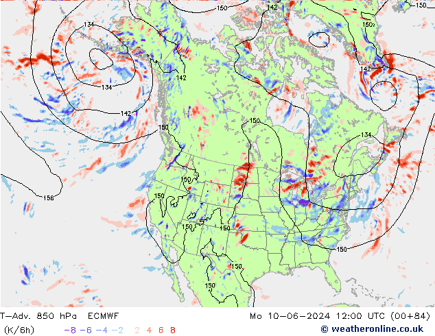 T-Adv. 850 hPa ECMWF Po 10.06.2024 12 UTC